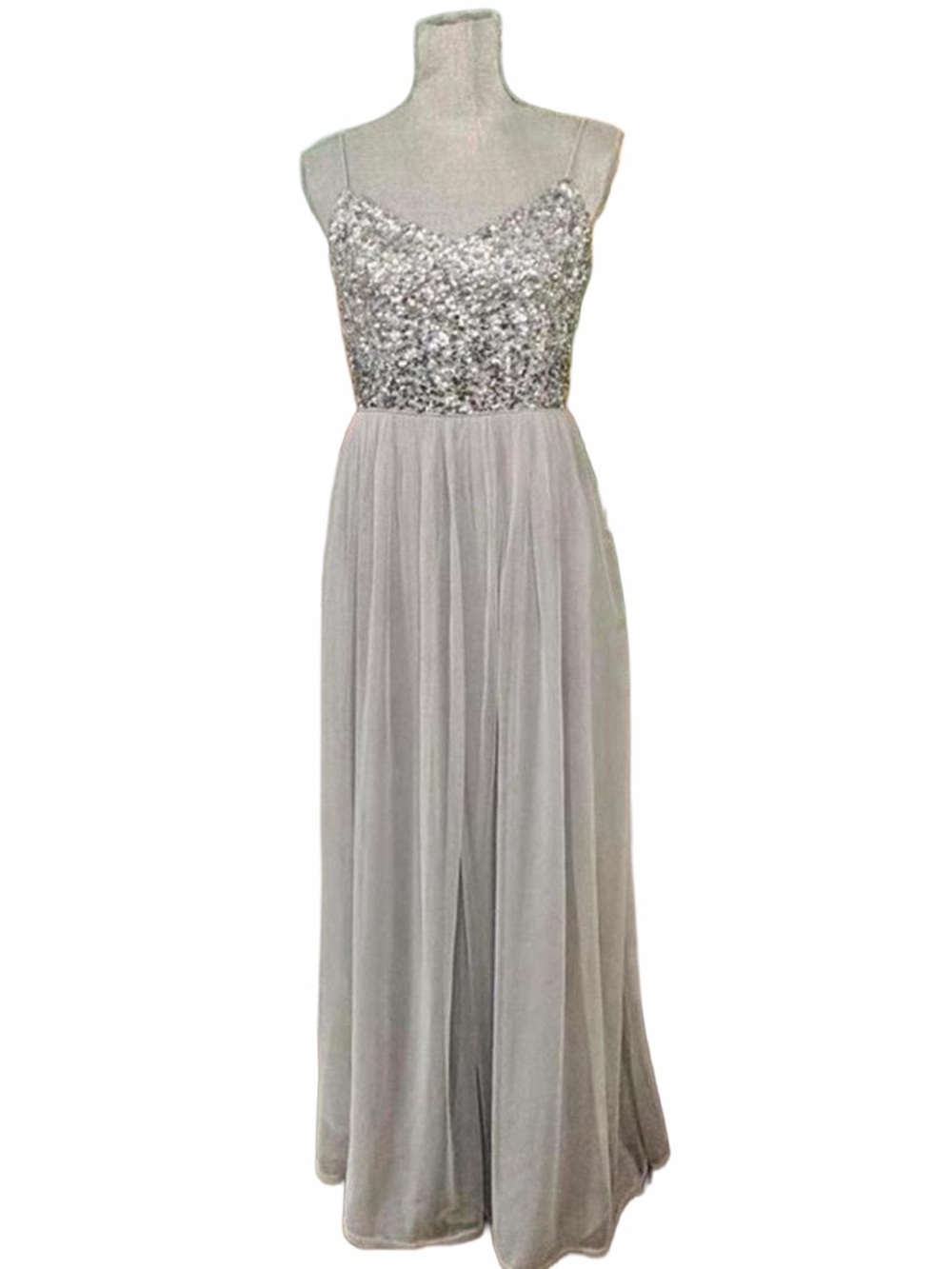 Adrianna Papell Sequined Tulle Gown Silver Grey Size 8 medium
